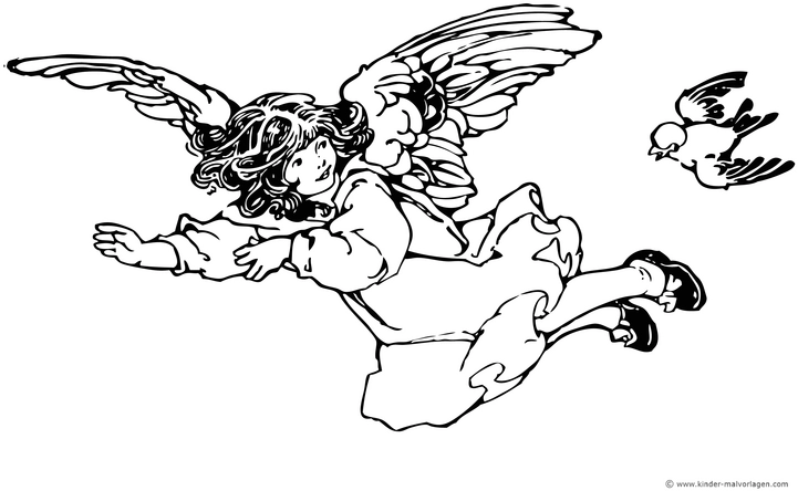 engel-mit-vogel-ausmalvorlage