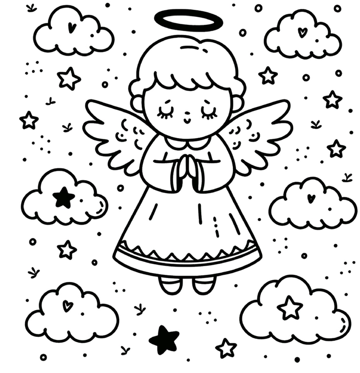 engel-mit-wolken-und-sternen-ausmalvorlage