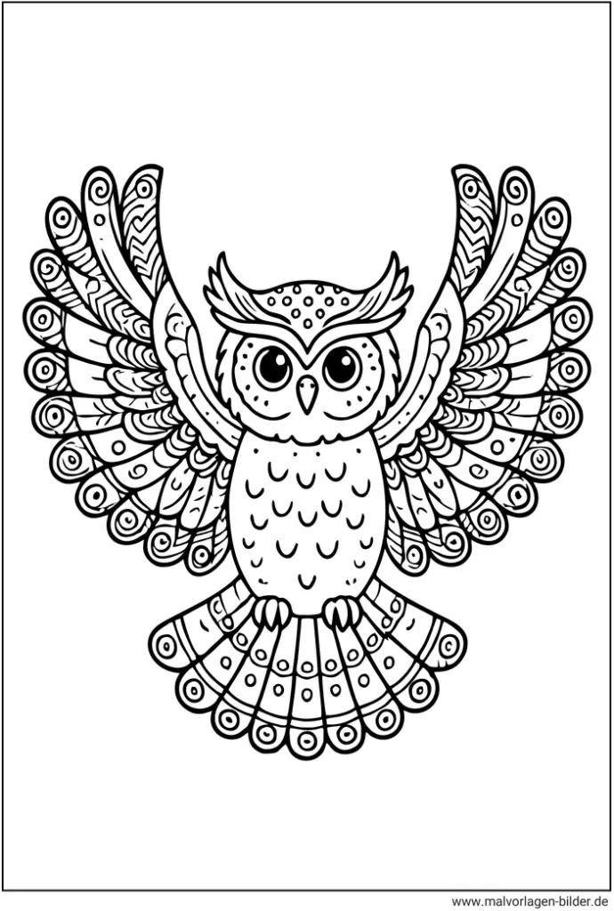 eule-im-flug-ausmalvorlage