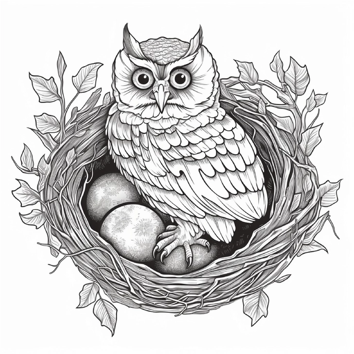 eule-im-nest-mit-eiern