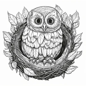 eule-im-nest-umgeben-von-blaettern
