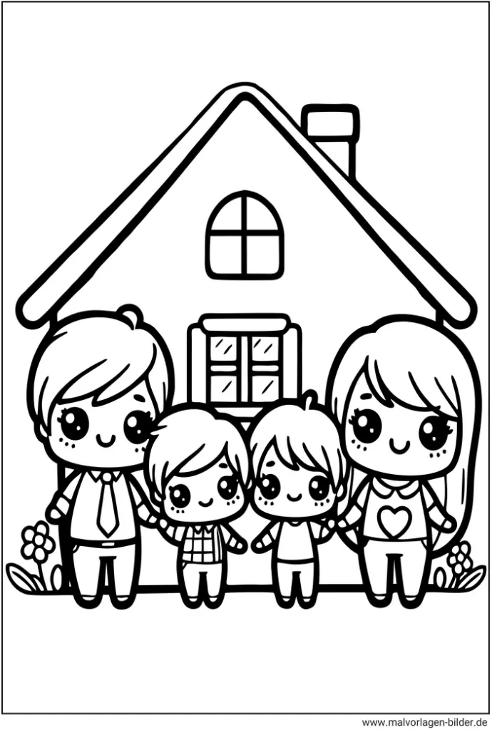 familie-vor-ihrem-haus-ausmalvorlage