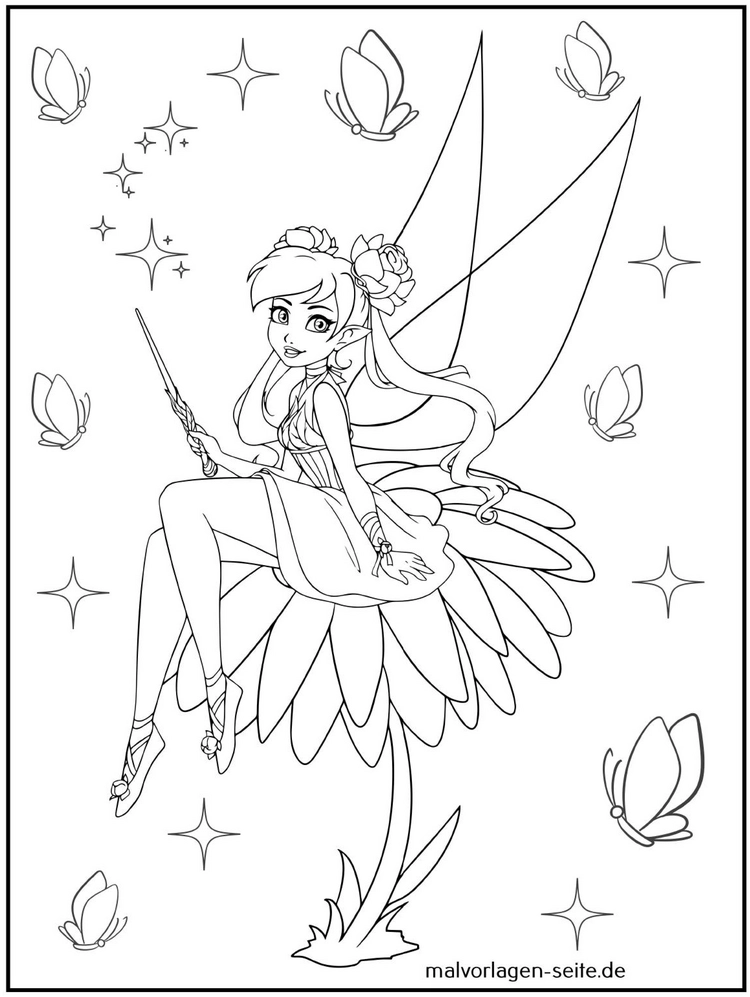 fee-auf-blume-mit-schmetterlingen