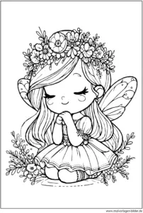 fee-mit-blumen-und-fluegel-ausmalbild