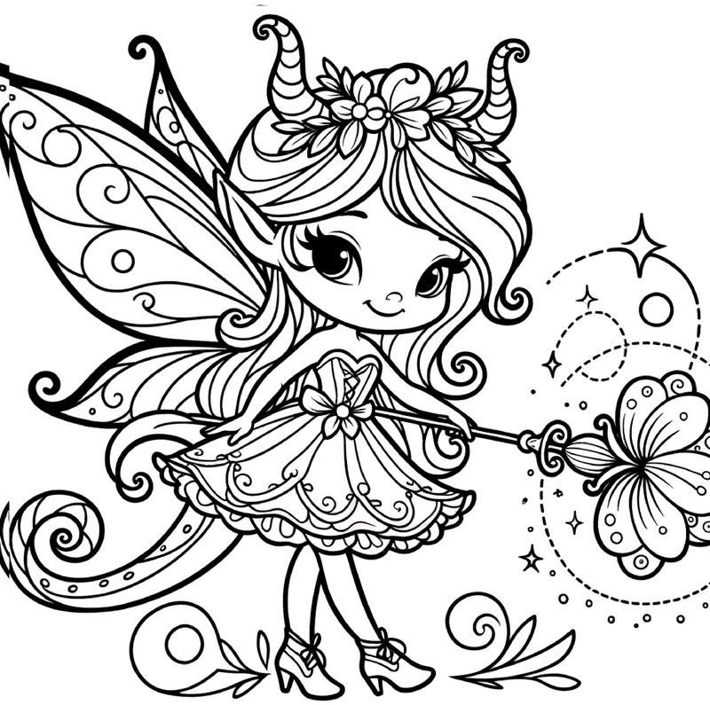fee-mit-blumenstab-und-glitzer