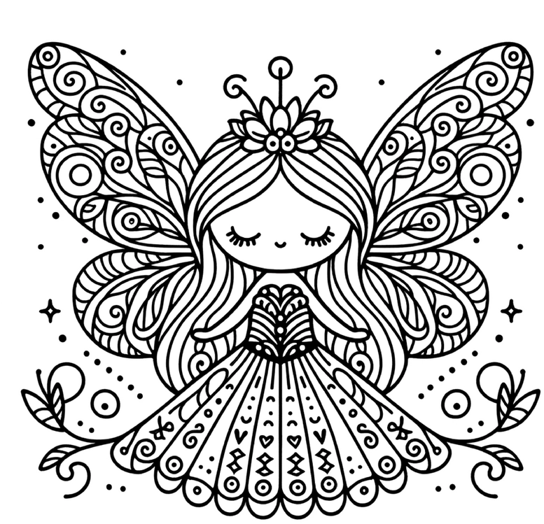 fee-mit-fluegel-und-kleid-malvorlage