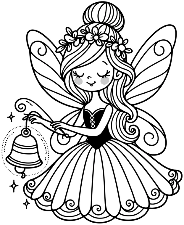 fee-mit-glocke-und-sternen-ausmalbild