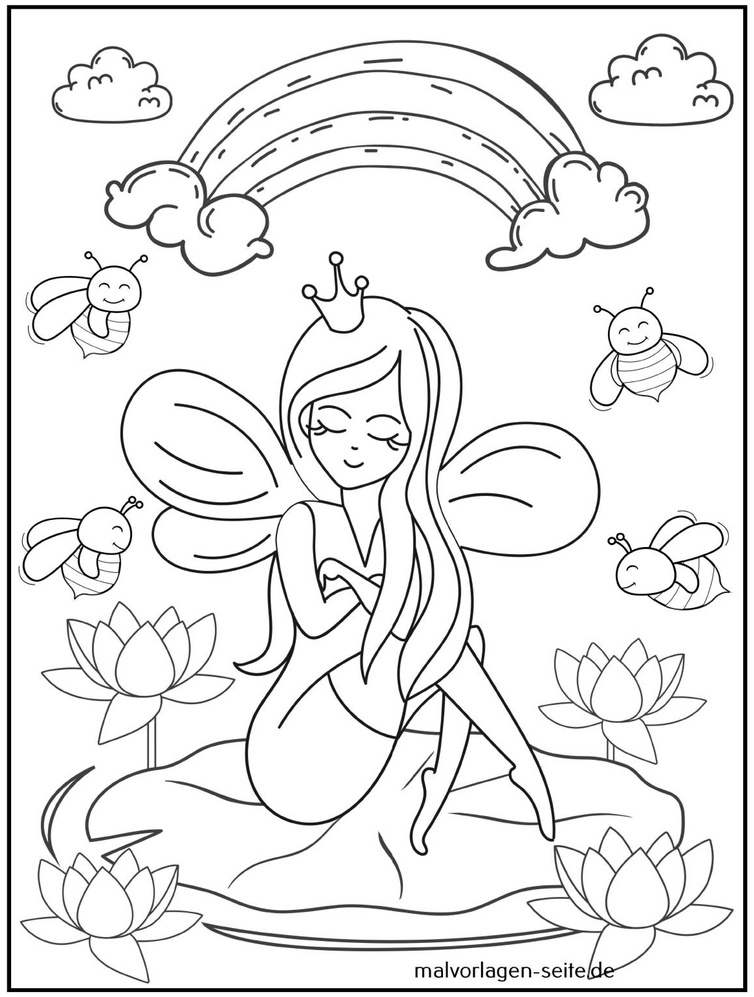 fee-regenbogen-bienen-ausmalvorlage
