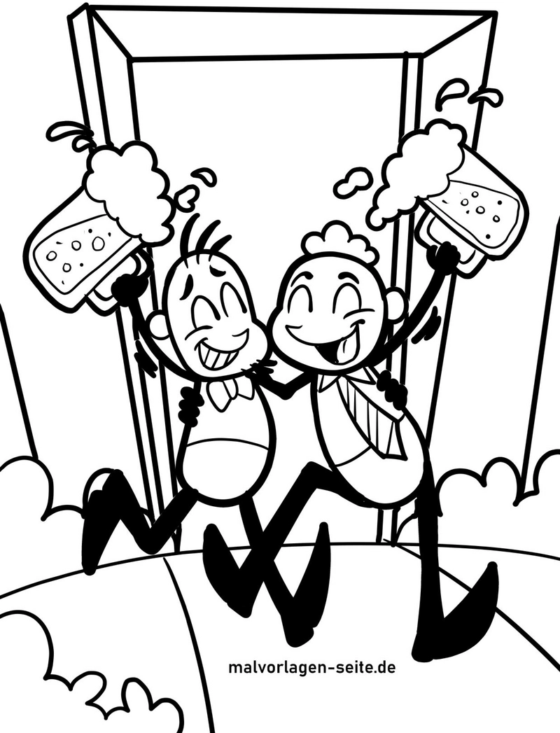feiernde-personen-mit-bierkruegen-malvorlage