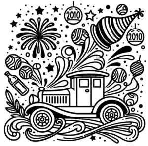 festliches-auto-mit-feuerwerk-silvester-ausmalbild