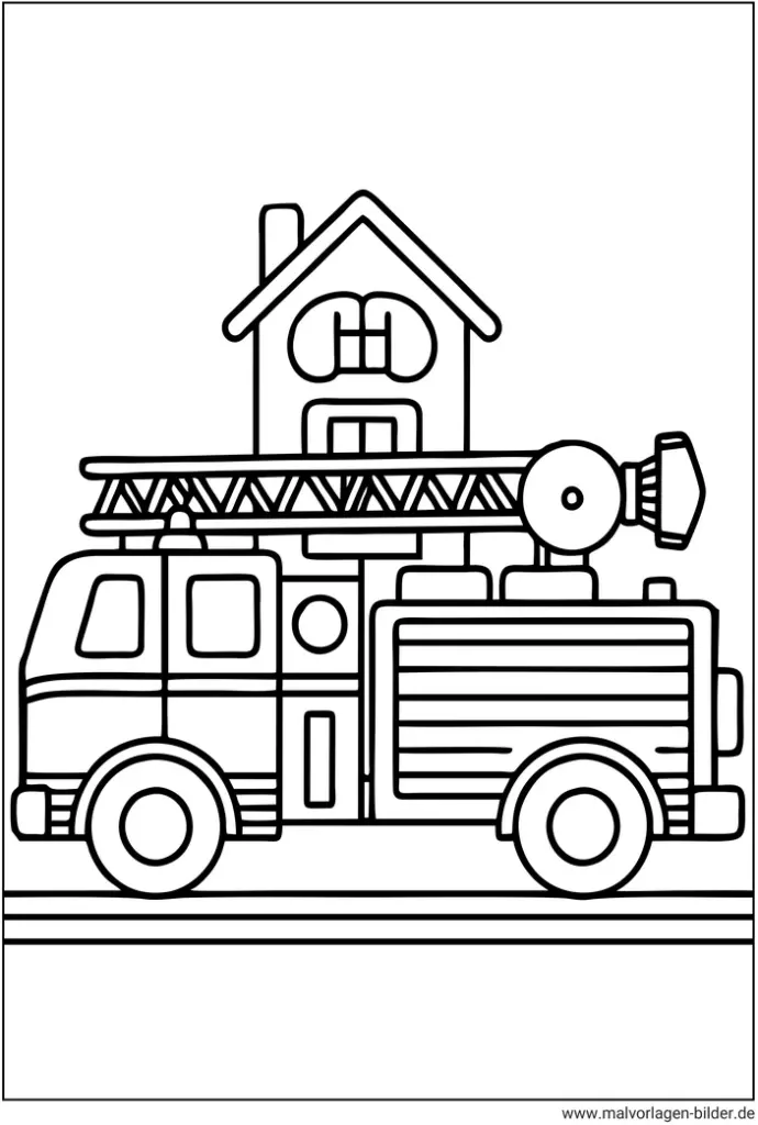feuerwehrauto-mit-haus-ausmalvorlage
