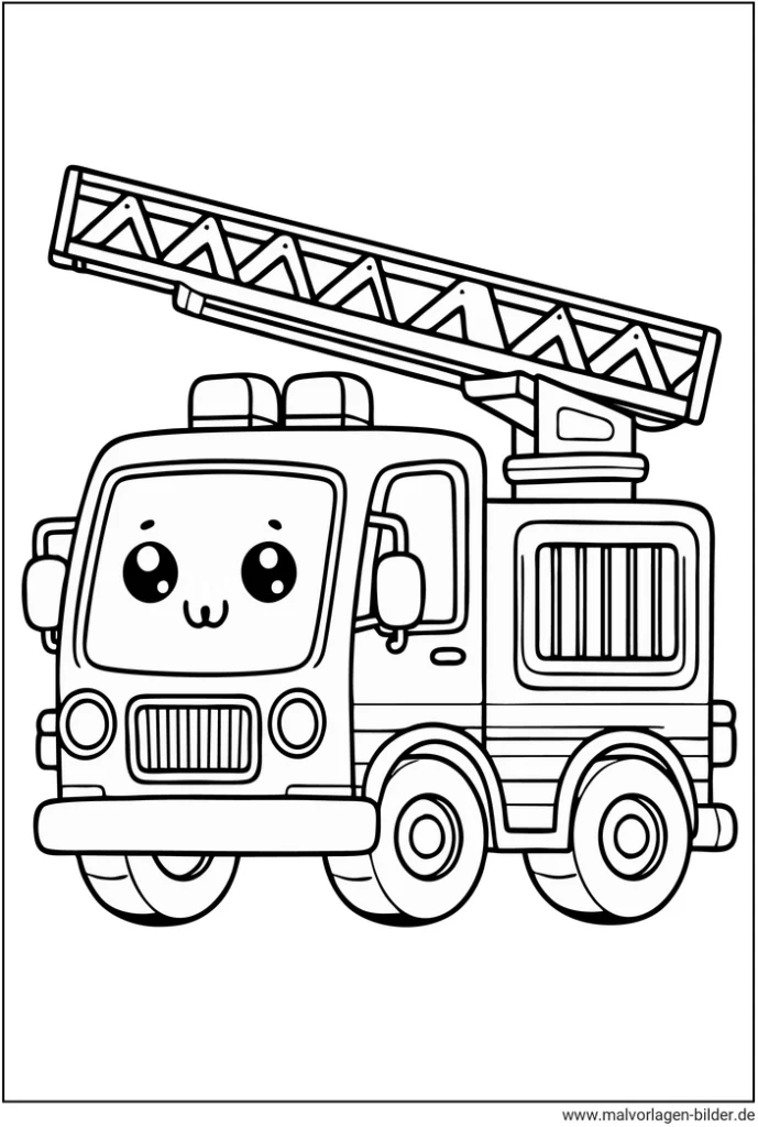 feuerwehrauto-mit-leiter-malvorlage-kawaii
