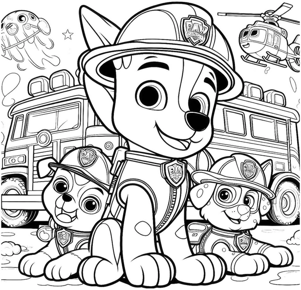 feuerwehrhunde-mit-fahrzeugen-hubschrauber