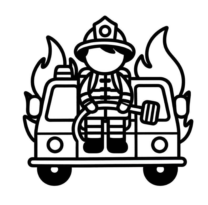 feuerwehrmann-auf-feuerwehrauto-mit-flammen