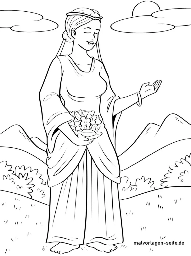 figur-in-der-natur-blumen-ausmalvorlage