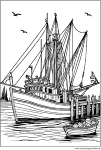 fischerboot-im-hafen-ausmalvorlage