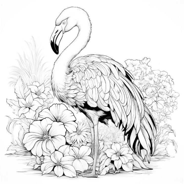flamingo-in-blumen-malen-vorlage
