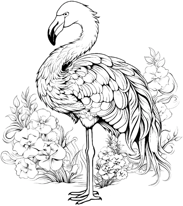 flamingo-und-blumen-ausmalvorlage