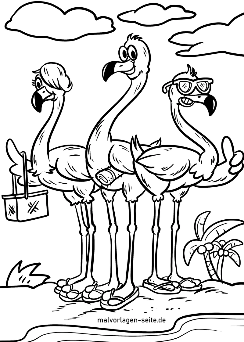 flamingos-am-strand-ausmalvorlage