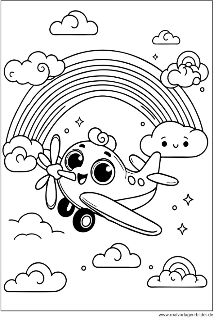 flieger-mit-regenbogen-ausmalvorlage