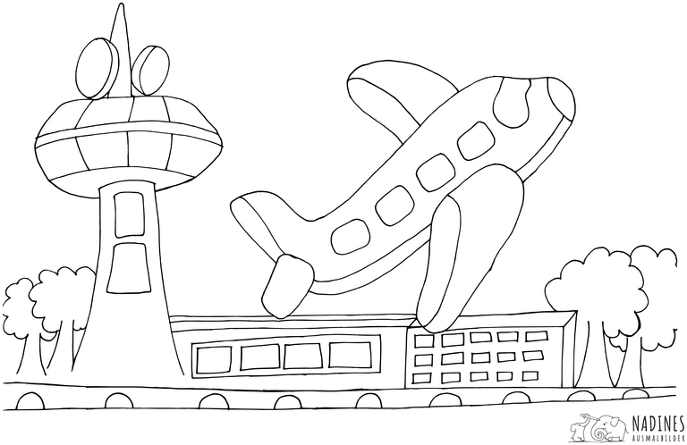 flughafen-mit-flugzeug-startet-ausmalvorlage