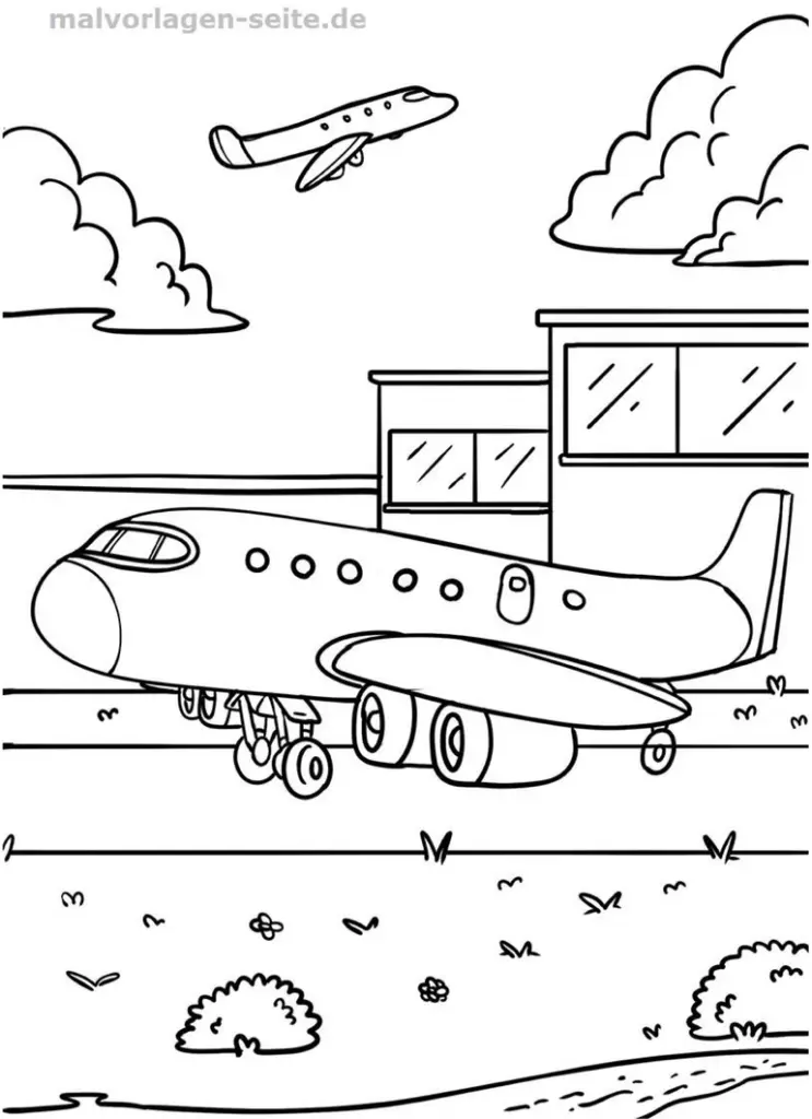 flugzeug-am-flughafen-ausmalvorlage