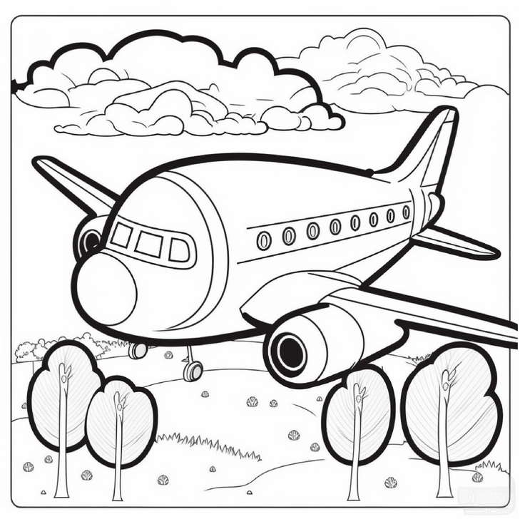 flugzeug-im-wald-ausmalvorlage