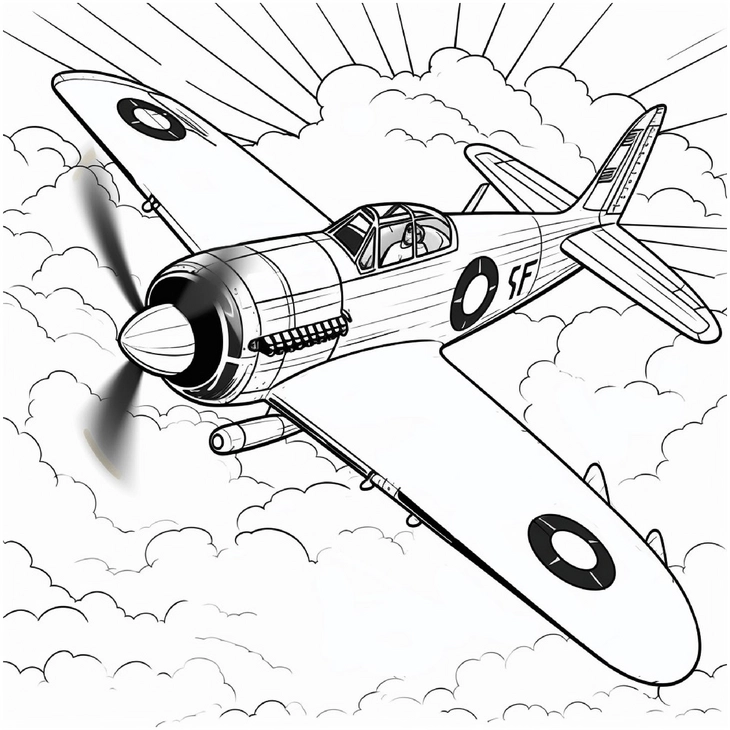 flugzeug-in-den-wolken-mit-strahlen