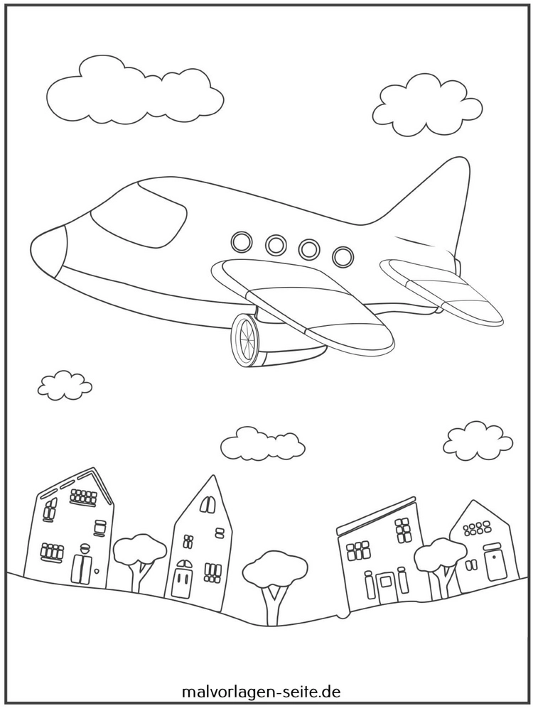 flugzeug-in-der-luft-mit-haeusern-und-wolken