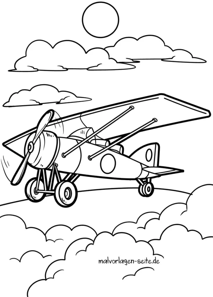 flugzeug-in-wolkenlandschaft-malvorlage