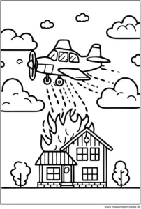 flugzeug-loeschflugzeug-ueber-brennendem-haus