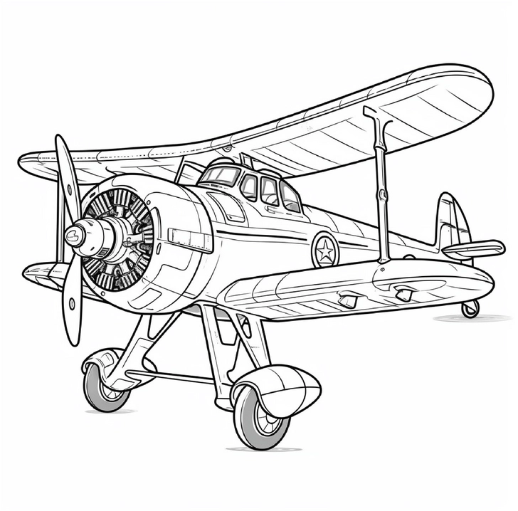 flugzeug-mit-propeller-und-kabine-malvorlage