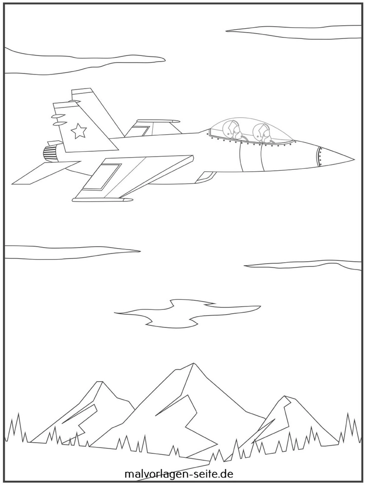 flugzeug-ueber-bergen-ausmalvorlage