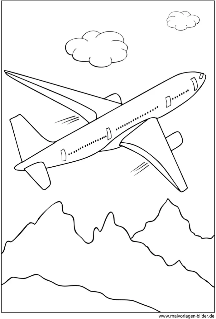 flugzeug-ueber-bergen-malvorlage