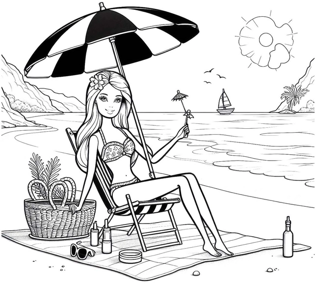 frau-am-strand-mit-sonnenschirm-und-meereslandschaft