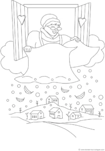 frau-holle-winter-szene-ausmalvorlage