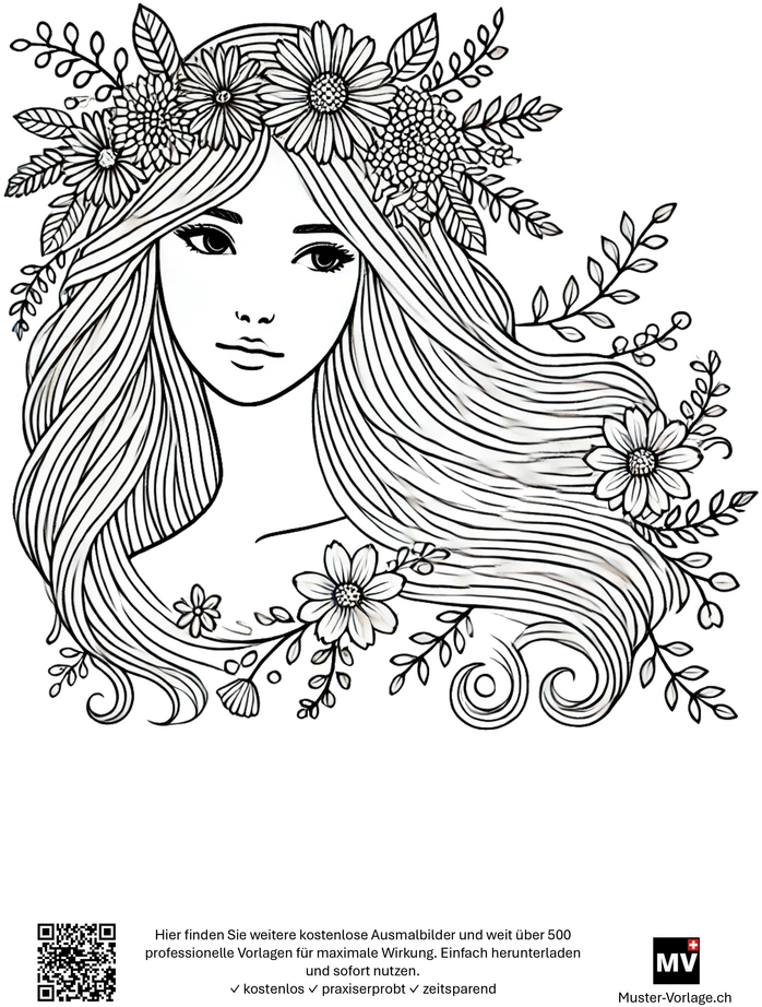 frau-mit-blumenkranz-ausmalbild