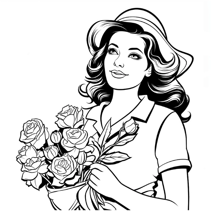 frau-mit-blumenstrauss-malen