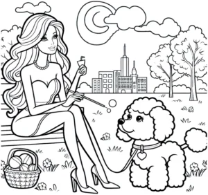 frau-mit-hund-in-stadt-ausmalbild