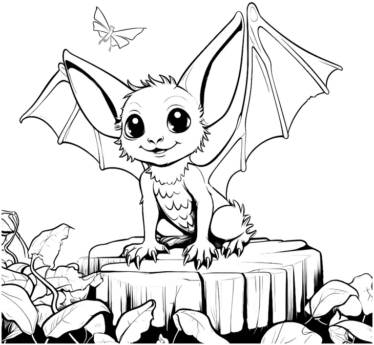 freundliche-fledermaus-und-schmetterling-malvorlage