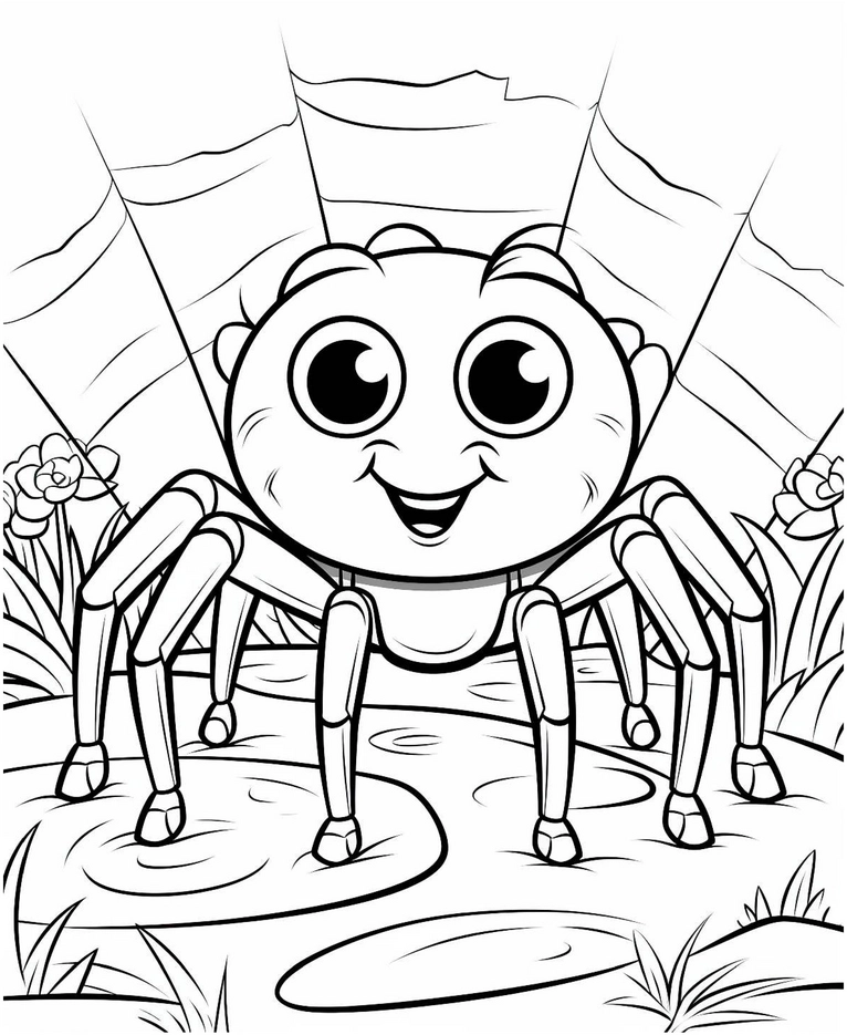freundliche-spinne-im-garten-ausmalbild