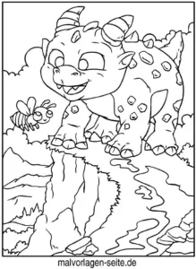 freundlicher-drache-mit-biene-ausmalvorlage