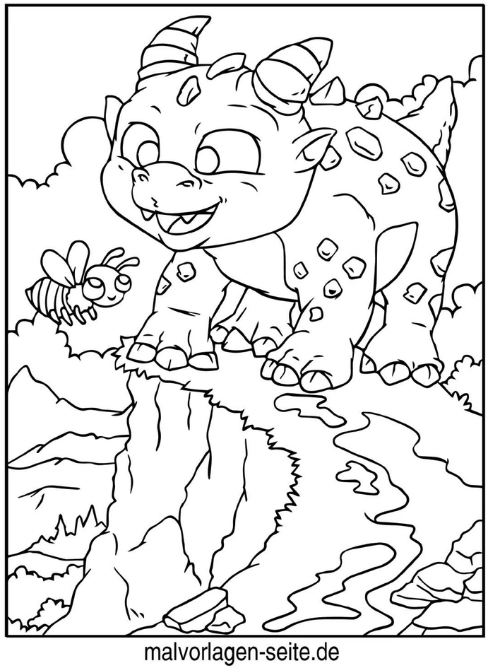 freundlicher-drache-mit-biene-ausmalvorlage