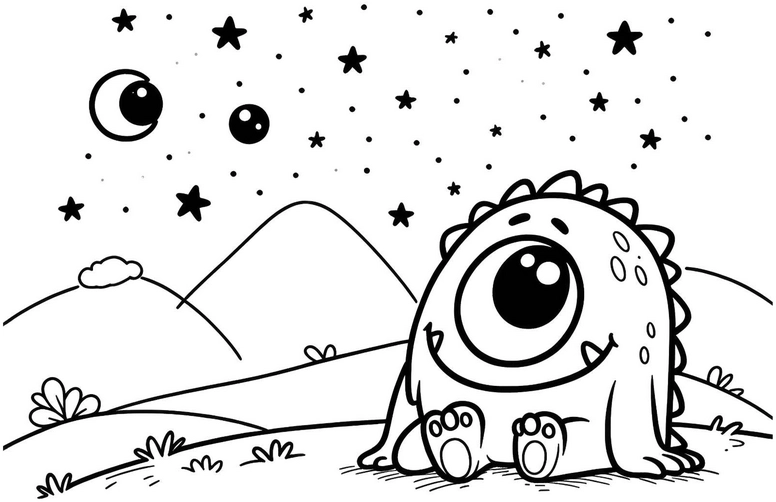 freundliches-monster-sternenhimmel-malvorlage