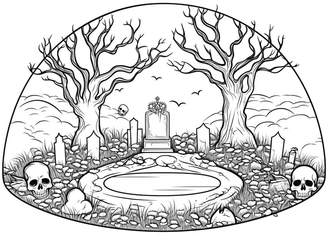 friedhof-mit-schaedeln-und-gruseligen-baeumen