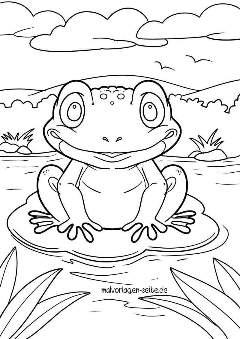 frosch-auf-seerosenblatt-ausmalvorlage