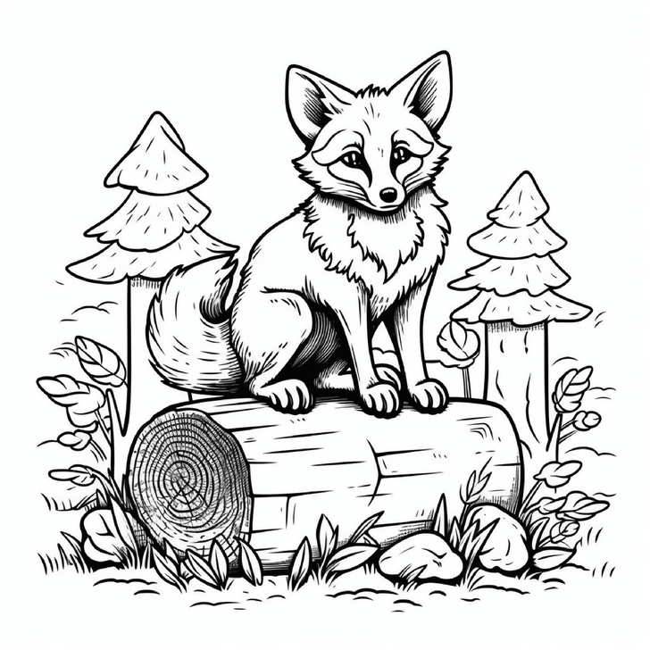 fuchs-auf-einem-baumstamm-malen-vorlage