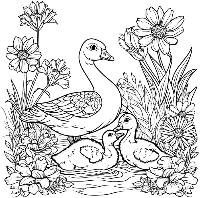 gans-und-kueken-in-blumen-malen