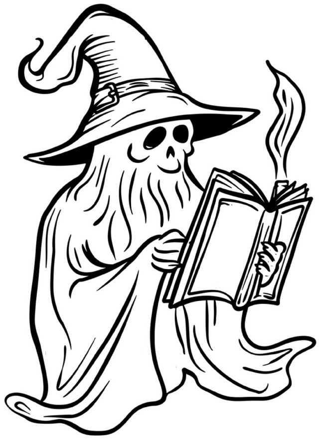 geist-mit-buch-halloween-malvorlage