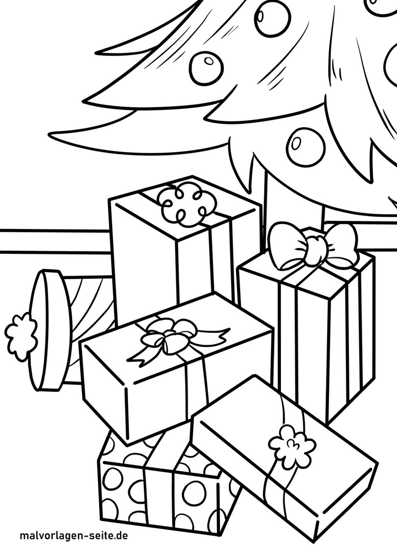 geschenke-unter-dem-weihnachtsbaum-malvorlage